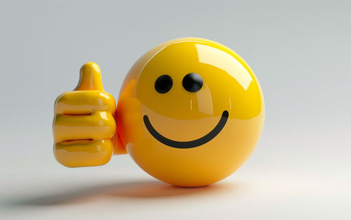 Yellow emoji with thumbs up on white background