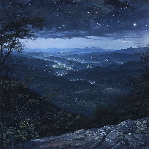 Appalachians mountains, landscape, at night, epic lights, photorealistic