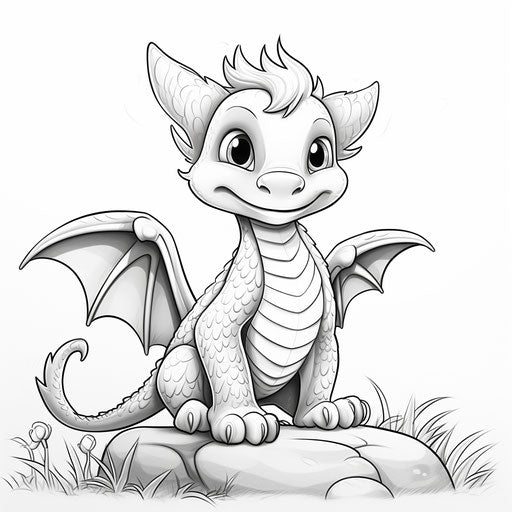 A cute dragon coloring page, in the style of #screenshotsaturday