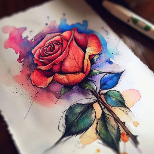 Vibrant watercolor small rose tattoo design