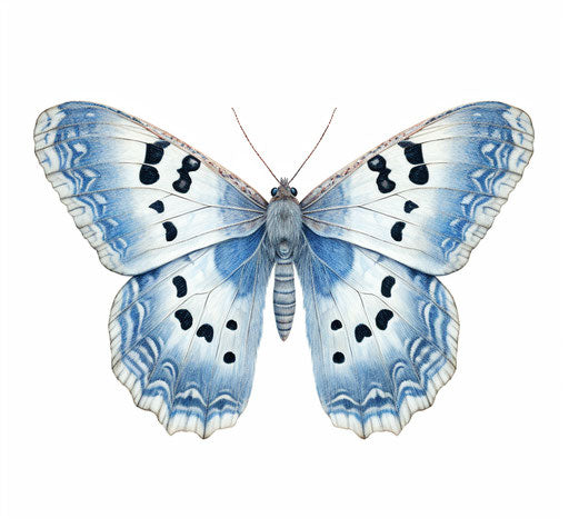 Hand-drawn moth in light indigo and white style