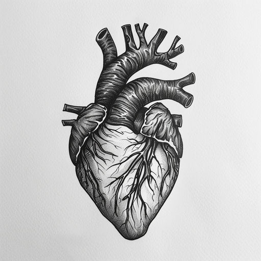 Black and grey anatomical heart tattoo design
