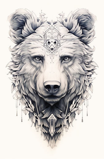 Bear tattoo in intricate black and white style