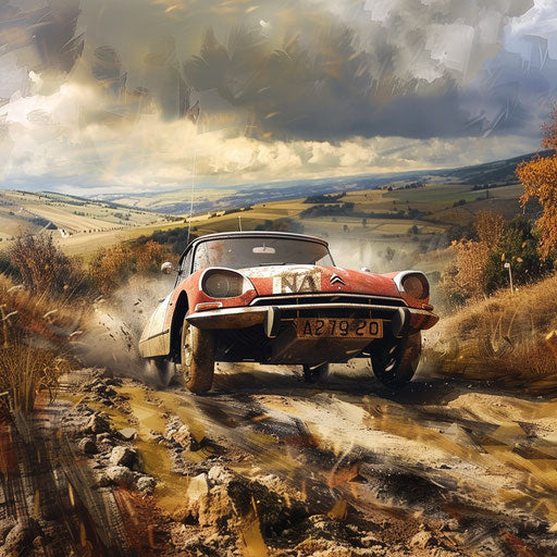 Vintage rally with Citroen DS 20 among classic landscapes