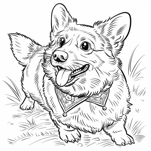 Corgi ready for adventure - Coloring book page