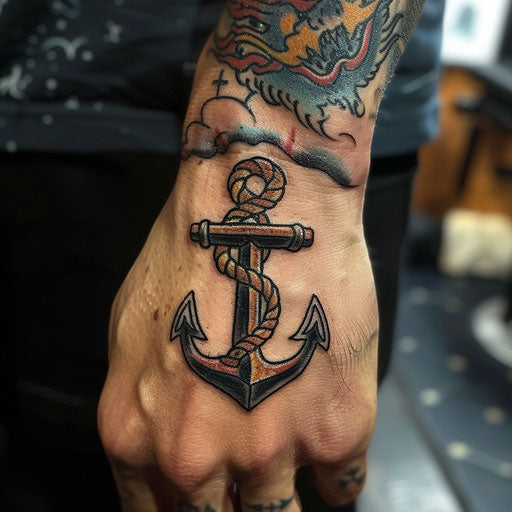 Classic sailor anchor ring tattoo on finger