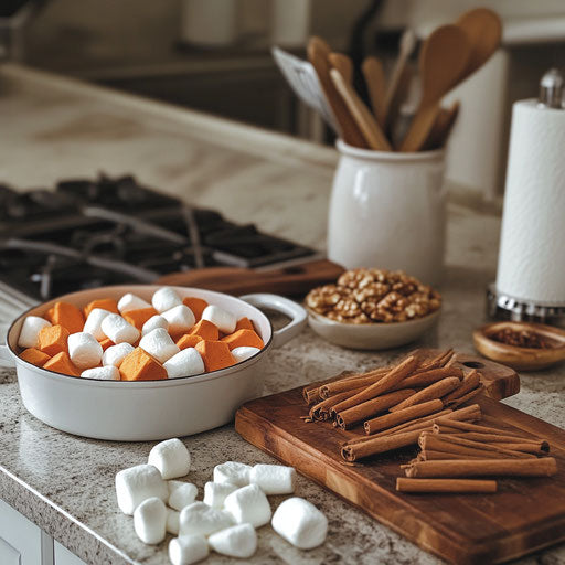 Yam dish preparation in a cozy kitchen