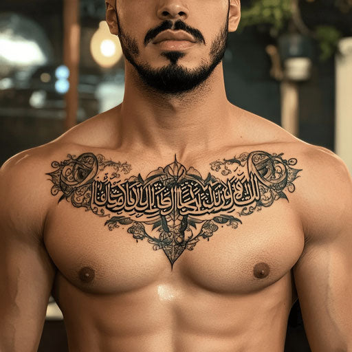 Arabic tattoo with Quran verse on the chest