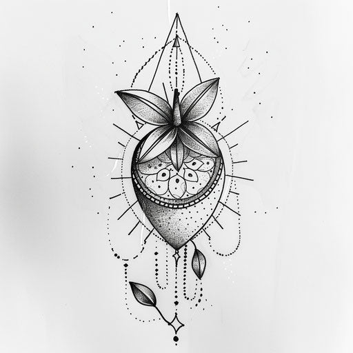 Simple tattoo sketch of a jagua fruit with geometric patterns