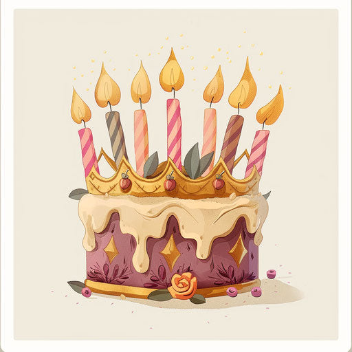 Realistic birthday crown on muted olive background, refined lines