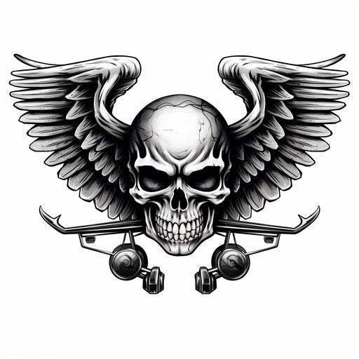 Winged skull in vintage style, inspired by classic American cars
