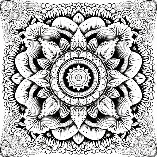 Black and white mandala ornament for coloring page