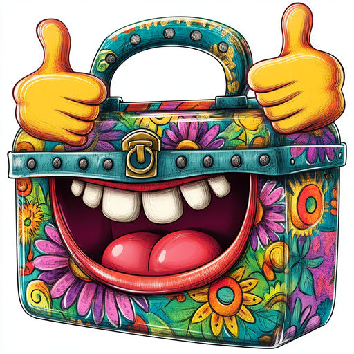 Humorous caricature of a toolbox with human characteristics