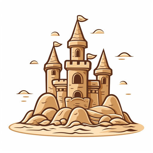 Minimalist sandcastle on white background