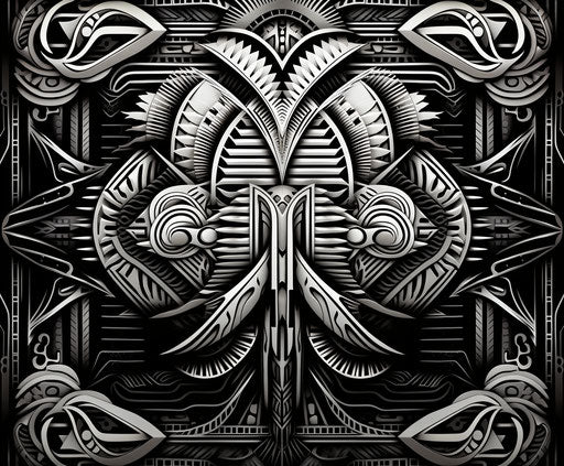 Black and white tribal design, precisionist art style