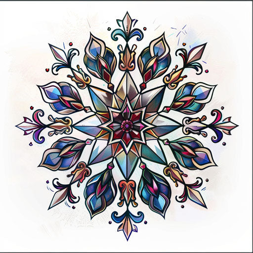 Clipart snowflake tattoo sketch with stained glass effect