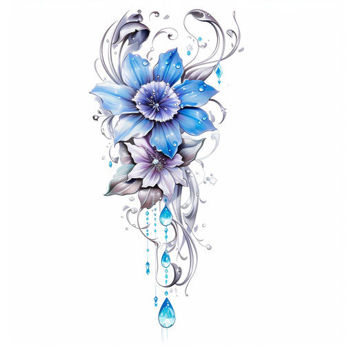 Blue flower and crystal, luxurious graffiti style