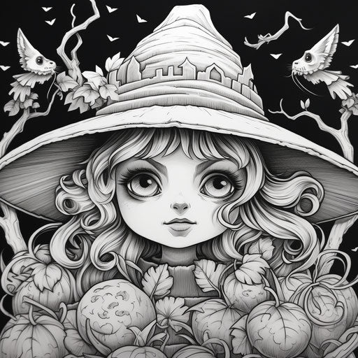 Cute witch coloring book for Halloween