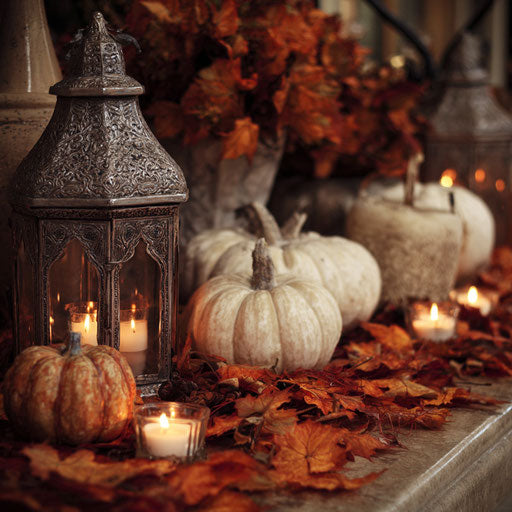 Autumn Elements Surrounding Glowing Pumpkins