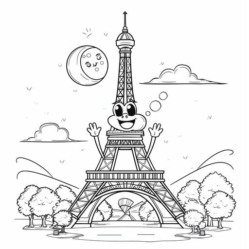 Smiling Eiffel Tower waving arms