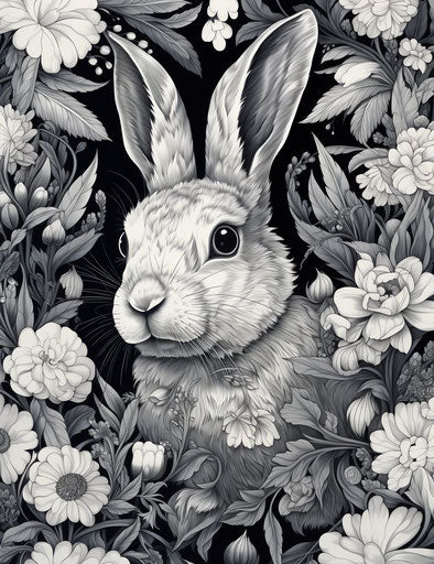 Rabbit in black and white with ornate design