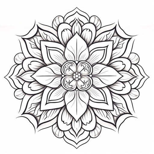 Black and white mandala with Indian motifs, flower patterns