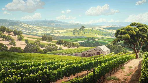 Realistic drawing of a charming vineyard in Barossa Valley