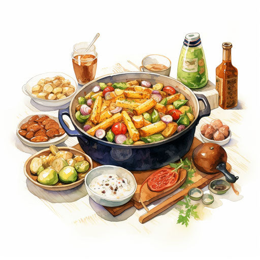 Potluck clipart in the style of Oil painting, on a white background