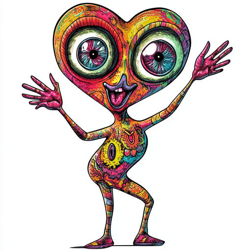 Humorous caricature of a heart with human characteristics