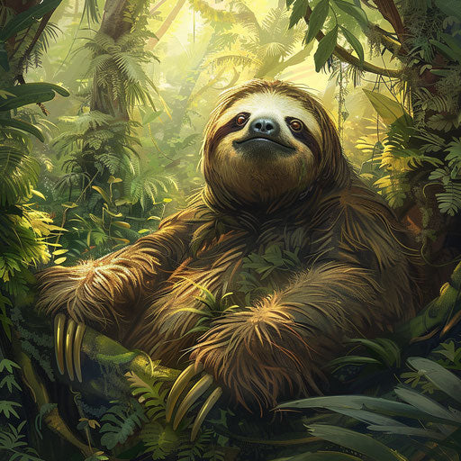 Giant sloth in lush rainforest with detailed fur