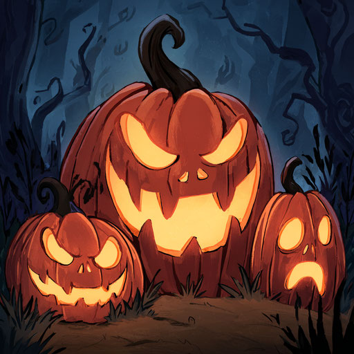 Three jack-o'-lanterns with different expressions
