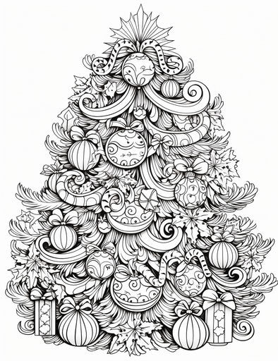 Christmas tree coloring page with color pictures of toys