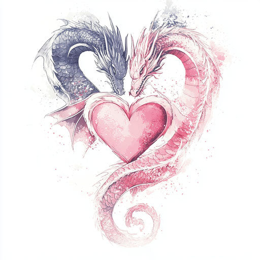 Dragon tattoo for women with heart wrapped, soft pink