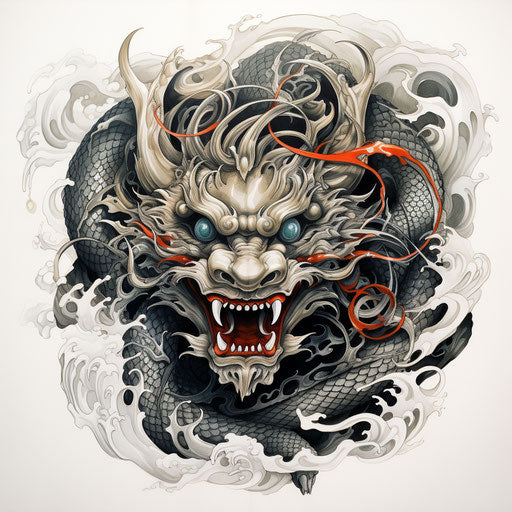 Chinese dragon on white paper, classic tattoo style