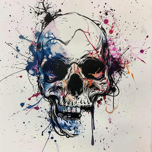 Abstract skull in fluid art on white canvas