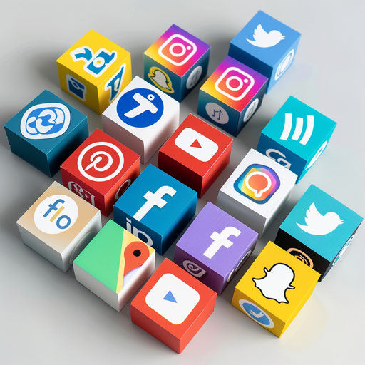 Realistic social media clipart on flat white background