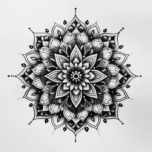 Elegant mandala tattoo design in black ink on white background