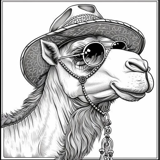 Cool and stylish camel with sunglasses and hat