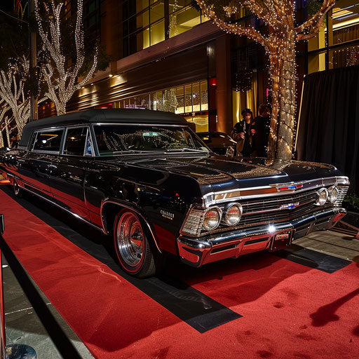 Luxury limousine, 1967 Chevy Bel Air, at a red carpet event