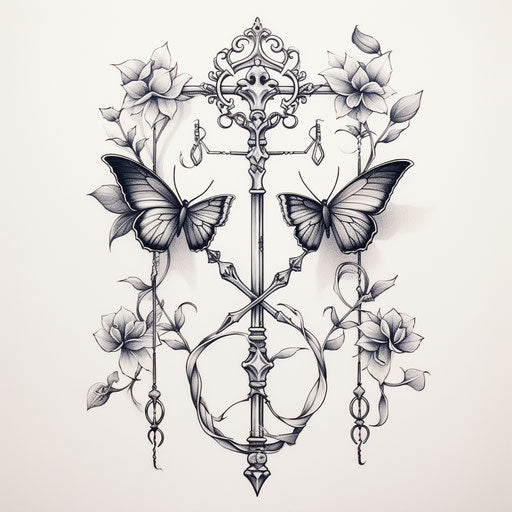 Arrows and butterflies: meticulous design style drawing