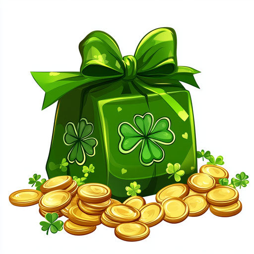 St. Patrick's Day: gift box, gold coins, clover