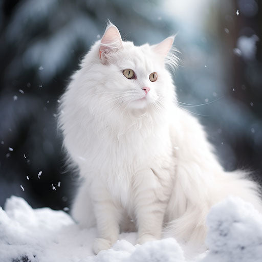 white cat in the snow