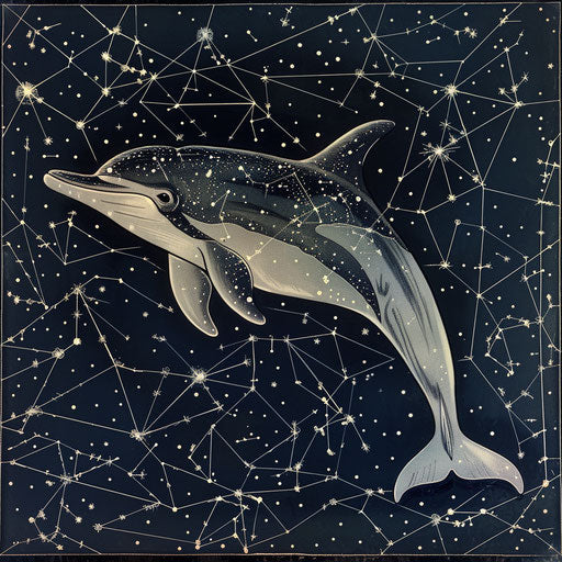 Artistic interpretation of the dolphin constellation in a starry sky
