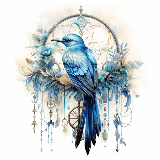 Bird on dream catcher, classic tattoo, reimagined art