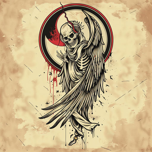 Vintage tattoo sketch of the angel of death in old-school style