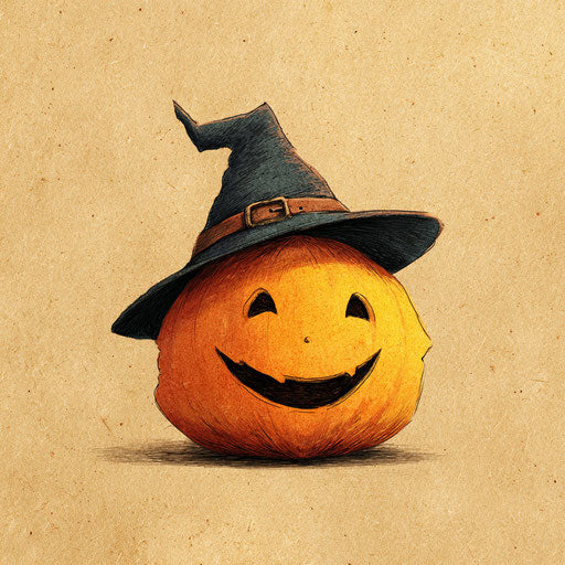 Cheerful pumpkin with a witch's hat for Halloween