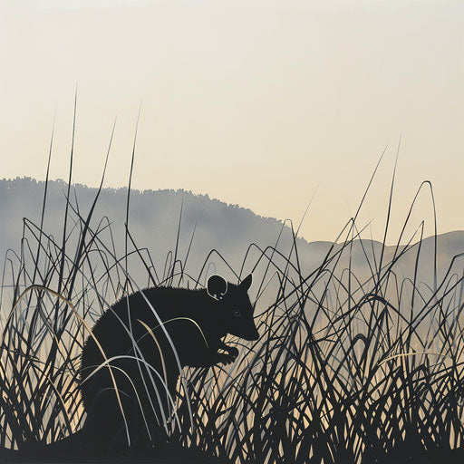 A white-tail possum navigating through a field of tall grass