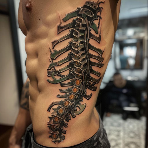 Biomechanical spine rib tattoos, Aitchison style