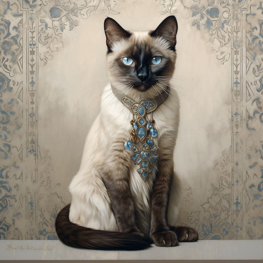 Siamese cat sitting on a white surface