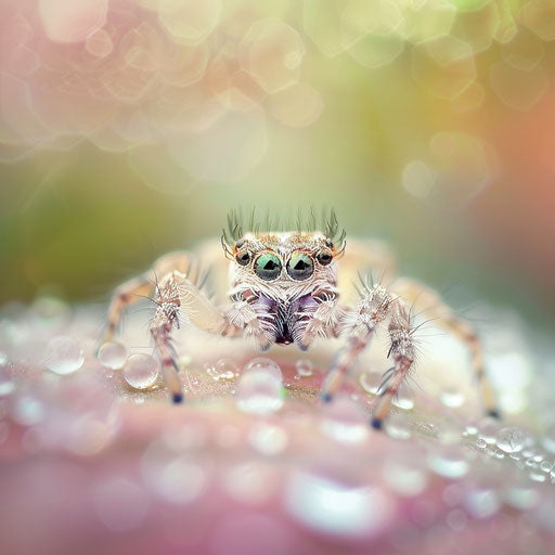 Adorable spider in the morning mist